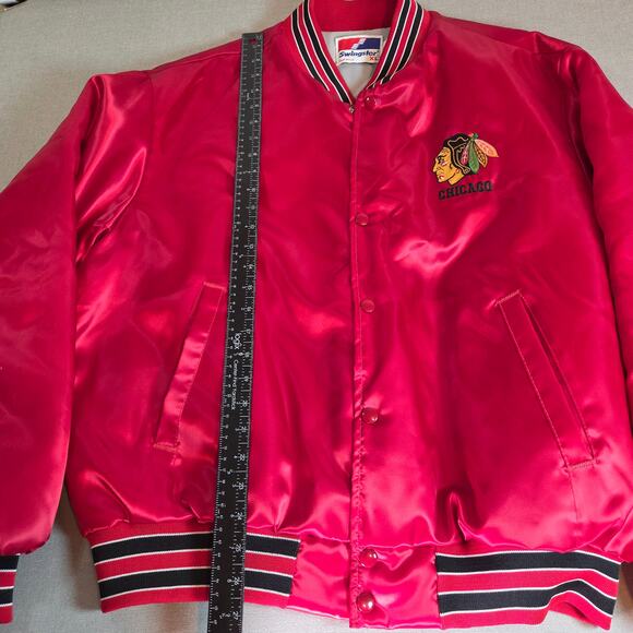 Vintage Chicago Blackhawks Swingster Red Satin Mens Bomber Jacket XL USA - Picture 8 of 13